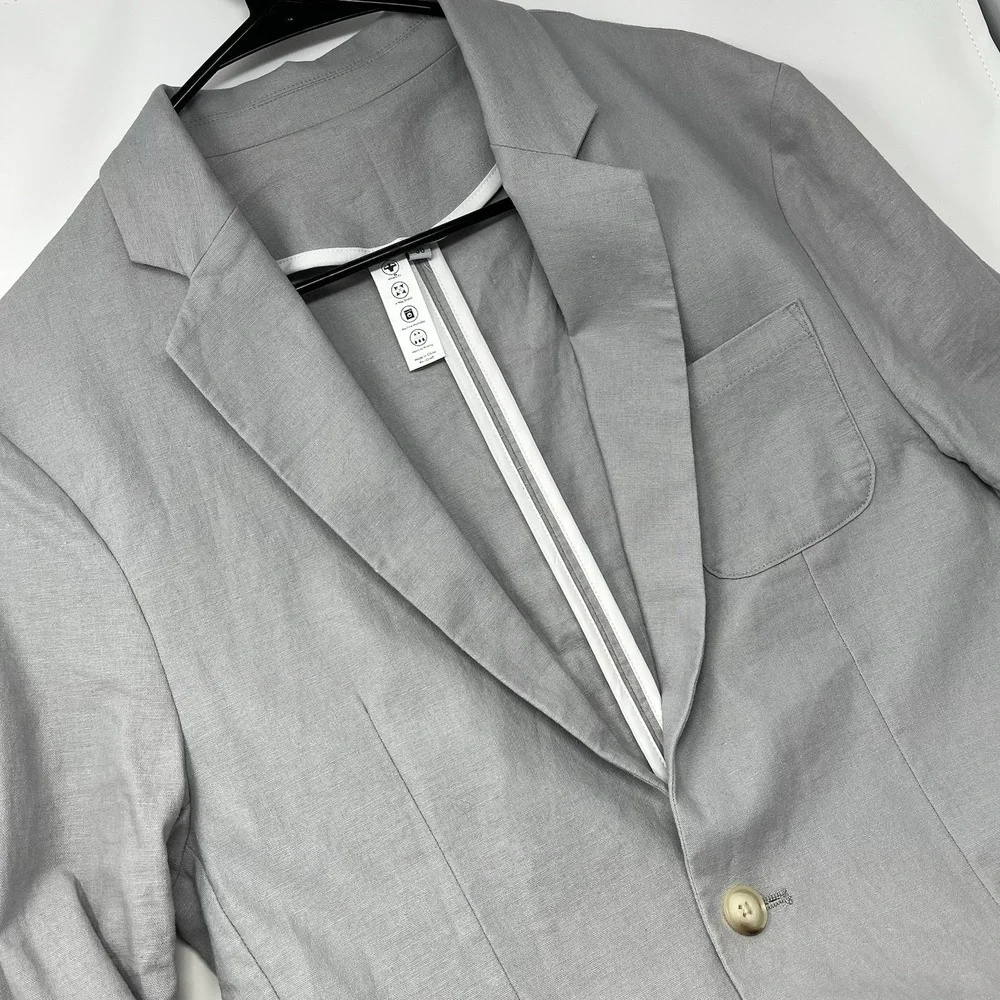 State & Liberty Unstructured Linen Blazer Jacket Light Grey Mens 38 Athletic Fit